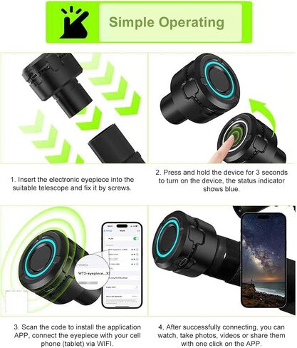 WiFi Telescope Electronic Eyepiece, 4K HD Built in 1600mAh Rechargeable Battery for Telescope and Microscope in Kuwait