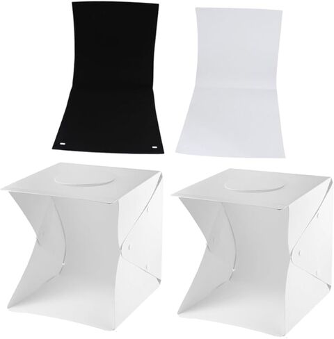 Kisangel Portable Photography Light Box Kit 30cm with Mini LED Softbox, Dual LED Strips, Black and White Backdrops for Product Photography and Studio Shooting in Kuwait