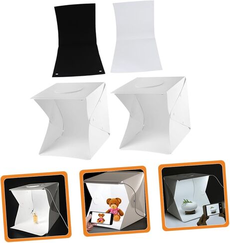 Kisangel Portable Photography Light Box Kit 30cm with Mini LED Softbox, Dual LED Strips, Black and White Backdrops for Product Photography and Studio Shooting in Kuwait