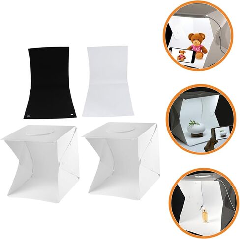 Kisangel Portable Photography Light Box Kit 30cm with Mini LED Softbox, Dual LED Strips, Black and White Backdrops for Product Photography and Studio Shooting in Kuwait