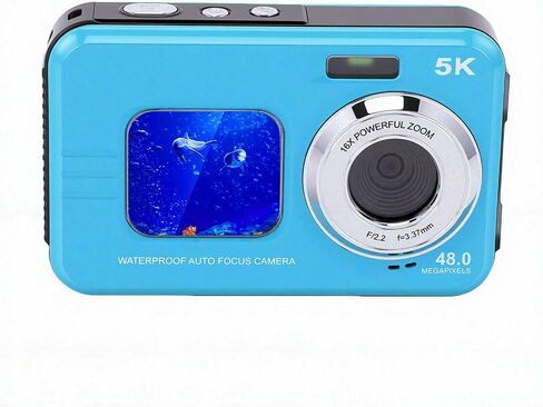 5K Underwater Camera 48MP Dual Screen, Digital Camera with Autofocus and Floating Wrist Strap, 11.5ft for Snorkeling Diving (Blue) in Kuwait