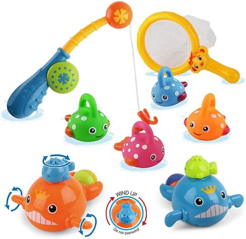 Dwi Dowellin Bath Toys Fishing Games Swimming Whales Bath Time Bathtub Toy for Toddlers Baby Kids Infant Fish Set Age 18months and up in Kuwait