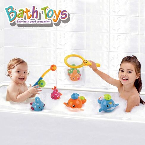 Dwi Dowellin Bath Toys Fishing Games Swimming Whales Bath Time Bathtub Toy for Toddlers Baby Kids Infant Fish Set Age 18months and up in Kuwait