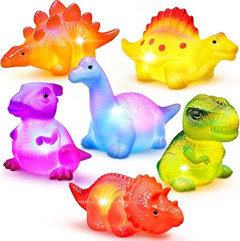 6 Packs Light-Up Floating Dinosaur Bath Toys,LED Bathtub Toy | Color changing no-hole dinosaur bath toys for showers, bathtub play, pool time, preschool fun, and gifts in Kuwait