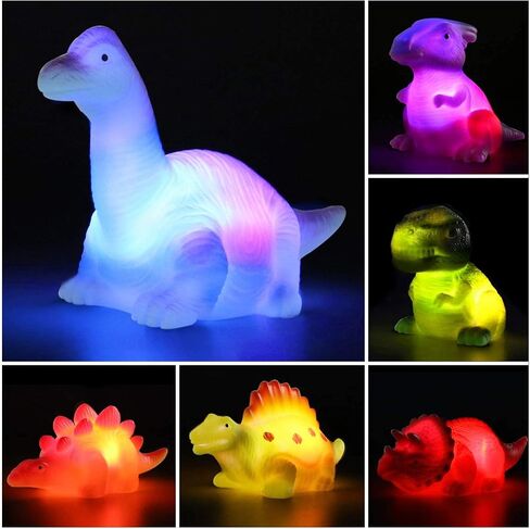 6 Packs Light-Up Floating Dinosaur Bath Toys,LED Bathtub Toy | Color changing no-hole dinosaur bath toys for showers, bathtub play, pool time, preschool fun, and gifts in Kuwait