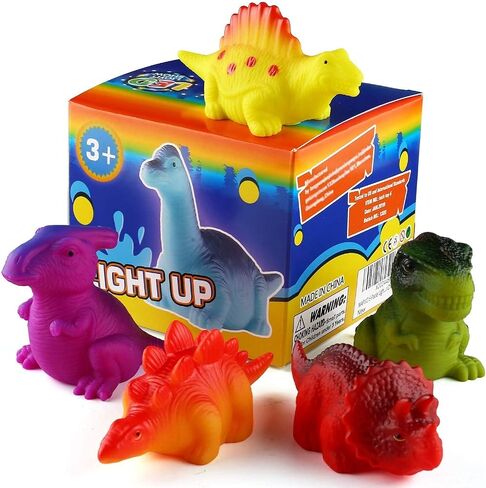 6 Packs Light-Up Floating Dinosaur Bath Toys,LED Bathtub Toy | Color changing no-hole dinosaur bath toys for showers, bathtub play, pool time, preschool fun, and gifts in Kuwait