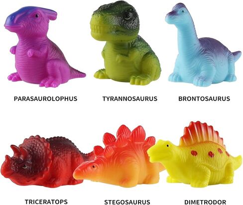6 Packs Light-Up Floating Dinosaur Bath Toys,LED Bathtub Toy | Color changing no-hole dinosaur bath toys for showers, bathtub play, pool time, preschool fun, and gifts in Kuwait