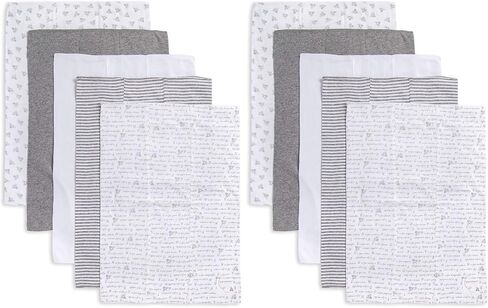 Burts Bees Baby Infant Burp Cloths, 100% Organic Cotton Extra Absorbent Soft Fabric Drool Cloths, 5-Pack Newborn Must-Have Essential Large Burping Cloths, One Size 17 x 11.75 Inches in Kuwait