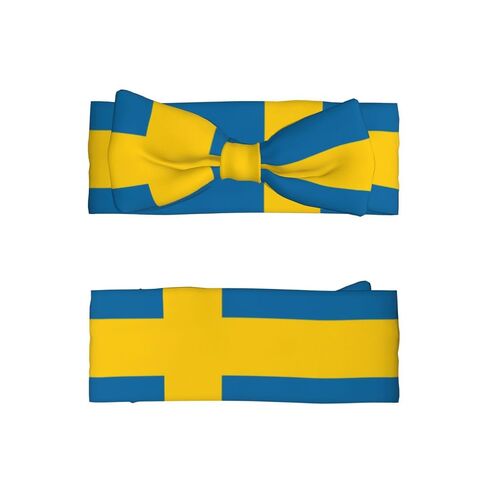 Swedish flag Baby Bow Headband for Girls 0-6 Months - Soft Stretchable Knit Headwrap for Newborn Infant Photography, Shower Gift in Kuwait