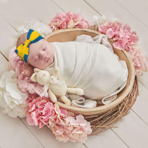 Swedish flag Baby Bow Headband for Girls 0-6 Months - Soft Stretchable Knit Headwrap for Newborn Infant Photography, Shower Gift in Kuwait