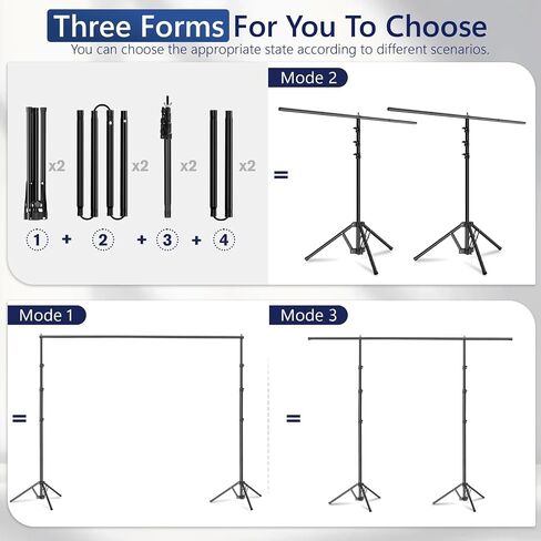 EMART 3-in-1 Backdrop Stand Kit 10x8.5 ft for Photography Studio, T-Shape Banner Back Drop Stand for Party, Wedding, Dectoration, Background Stand for Photo Video Studio with Carry Bag, 8 Clamps in Kuwait