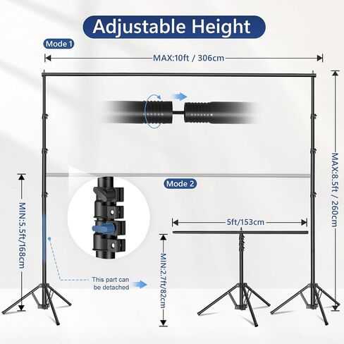 EMART 3-in-1 Backdrop Stand Kit 10x8.5 ft for Photography Studio, T-Shape Banner Back Drop Stand for Party, Wedding, Dectoration, Background Stand for Photo Video Studio with Carry Bag, 8 Clamps in Kuwait