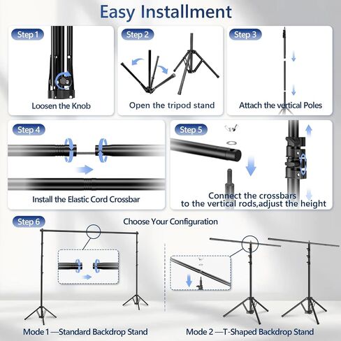 EMART 3-in-1 Backdrop Stand Kit 10x8.5 ft for Photography Studio, T-Shape Banner Back Drop Stand for Party, Wedding, Dectoration, Background Stand for Photo Video Studio with Carry Bag, 8 Clamps in Kuwait