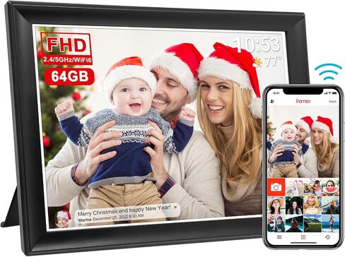 64GB FRAMEO 10.5 Inch Smart WiFi Digital Photo Frame 1920x1280 FHD IPS LCD Touch Screen, Auto-Rotate, 64GB Storage, Support SD Card & USB Drive, Share Moments Instantly via Frameo App from Anywhere in Kuwait
