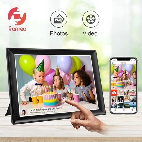 64GB FRAMEO 10.5 Inch Smart WiFi Digital Photo Frame 1920x1280 FHD IPS LCD Touch Screen, Auto-Rotate, 64GB Storage, Support SD Card & USB Drive, Share Moments Instantly via Frameo App from Anywhere in Kuwait
