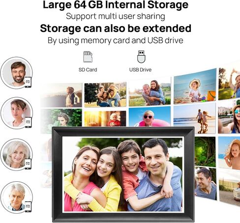 64GB FRAMEO 10.5 Inch Smart WiFi Digital Photo Frame 1920x1280 FHD IPS LCD Touch Screen, Auto-Rotate, 64GB Storage, Support SD Card & USB Drive, Share Moments Instantly via Frameo App from Anywhere in Kuwait
