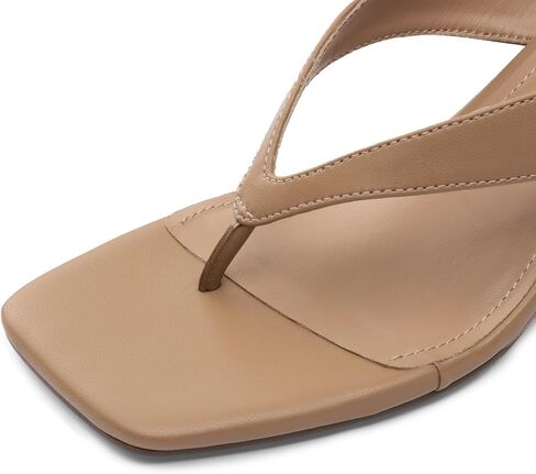 Athlefit Women's Thong Wedge Flip Flops Sandals Tan 7.5 | Square Toe,2.4-Inch Low Wedge Heel,Soft Cushioned Footbed,Dressy for Daily Wear,Dating,Casual Outing,Summer Beach in Kuwait