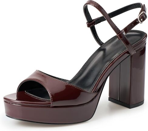 Open Toe Platform Sandal Heels with High Chunky Heel, Buckle Strap in Kuwait