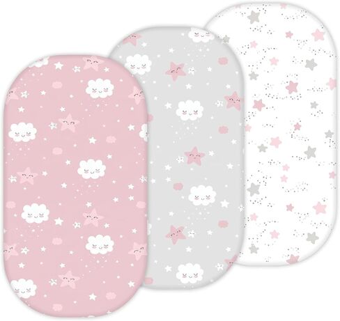 TansyPanda Halo Bassinet Sheets for BassiNest Swivel, Luxe, Soothing, Lite, Connected, Essential Sleeper, 3PC, 33X17 In, Breathable, Skin Friendly, Ultra Soft, Snug Fit, Unisex Boys Girls, Stars Moons in Kuwait