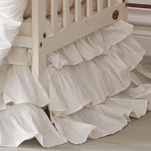 Brandream Crib Bed Skirt for Baby Girls Boys Blush Pink Boho Bohemian Solid Cotton Toddler Bedskirt Farmhouse Chic Ruffle in Kuwait