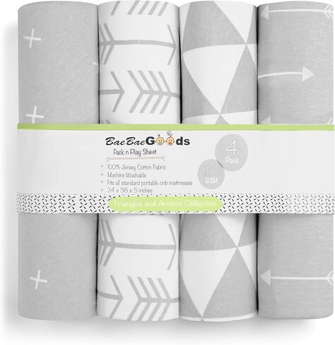 Pack N Play Sheets - 100% Super Soft Jersey Knit Cotton Mattress Sheets - Portable Mini Crib Sheets (24 x 38 x 5) in Pack & Play Pattern in Kuwait