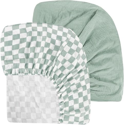 DILIMI Muslin Crib Sheets for Baby Boys and Girls, 2 Packs Ultra-Soft Breathable Baby Crib Sheet for Standard Crib and Toddler Mattress, Beige and Brown Checkered in Saudi Arabia