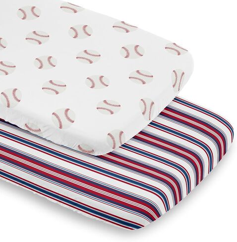 Sweet Jojo Designs 2-Piece Baby Crib Sheets Set (Red and White Baseballs) for Boys, Infant Nursery, Toddler Room - Fitted, Standard Size (Sport, Americana, Classic, Athlete, Sports Theme, Base Ball) in Kuwait