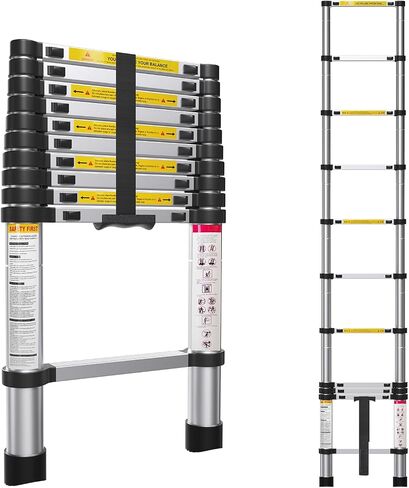 12.5FT Telescoping Ladder- Multi-Purpose Aluminum Extension Ladder Adjustable Compact Ladder for Household, RV, Outdoor, 330lbs Max Capacity… in Kuwait