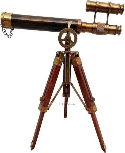 1915 Victorian Brass Telescope 14 Inch Antique Spyglass with Wooden Tripod Stand, Vintage Maritime Decor for Home, Office Desk Collectible Gift for Men & Explorers in Kuwait