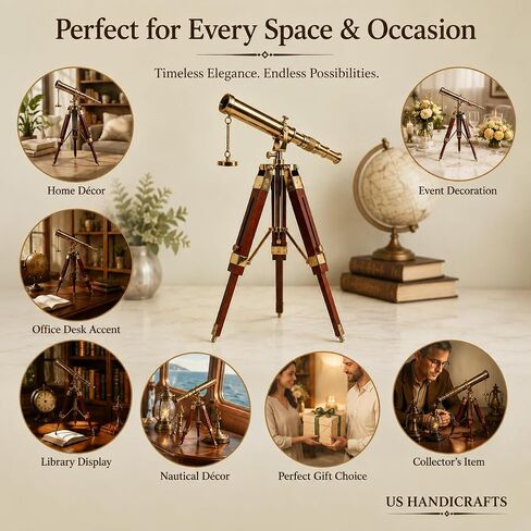 Vintage Brass Nickel on Tripod Stand – Chrome Desktop Telescope for Home Decor & Table Accessory, Nautical Spyglass for Navy & Outdoor Adventures (Style 1) in Kuwait