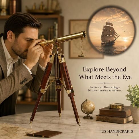 Vintage Brass Nickel on Tripod Stand – Chrome Desktop Telescope for Home Decor & Table Accessory, Nautical Spyglass for Navy & Outdoor Adventures (Style 1) in Kuwait