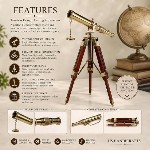 Vintage Brass Nickel on Tripod Stand – Chrome Desktop Telescope for Home Decor & Table Accessory, Nautical Spyglass for Navy & Outdoor Adventures (Style 1) in Kuwait