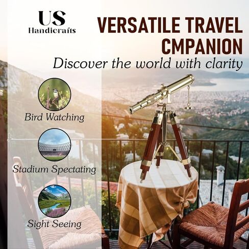 Vintage Brass Nickel on Tripod Stand – Chrome Desktop Telescope for Home Decor & Table Accessory, Nautical Spyglass for Navy & Outdoor Adventures (Style 1) in Kuwait