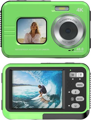 4K Dual Screen Selfie Camera 48MP Autofocus, 11.5ft Underwater, Float Wrist Strap, 32GB Card, Fill Light, for Snorkeling Kids Outdoor (Yellow) in Kuwait