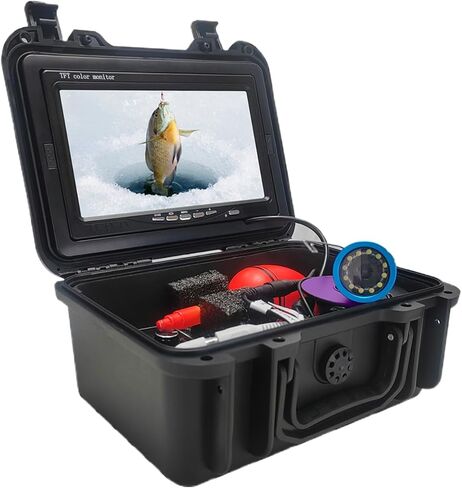 Alomejor 7 Inch Underwater Fishing Camera, 1000TVL High Resolution with 12 White and 12 IR Adjustable LEDs, 15/30M Cable, 6-7 Hours Battery Life for Ice Fishing and Boat in Kuwait