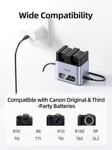 llano 2 pack LP-E17 Battery & 20W Fast Charger Set:Dual Slot for Canon Camera EOS R50 R8 R10 R100 RP T6i T7i T8i T6S SL2 SL3 M3 M5 M6 77D 200D 250D 750D 760D 800D 8000D, USB-C,LED,Durable CNC Aluminum in Saudi Arabia
