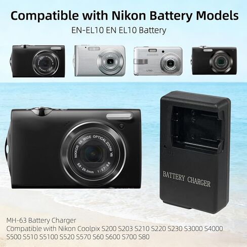 EN-EL10 Battery Charger Compatible with Nikon Coolpix S200, S202, S203, S210, S220, S230, S3000, S4000, S570, S520, S510, S500, S5100 Digital Cameras, Replacement for Nikon MH-63 Charger in Kuwait