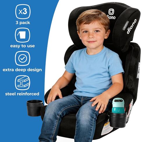 Diono XL Car Seat Cup Holders for Radian and Everett Car Seats, Pack of 3 Cup Holders, Black in Kuwait