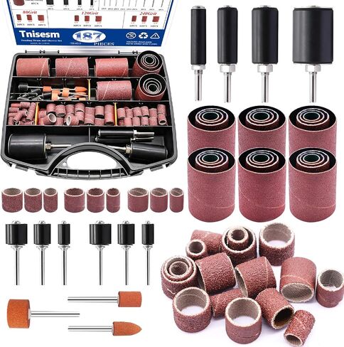 Tnisesm Aluminum Oxide Sanding Drum Set,Including 80 120 240Grit Drum Sander Sanding Sleeves and 12 Pieces Drum Mandrels for Dremel Rotary Tool,Sanding Drums with Box in Kuwait