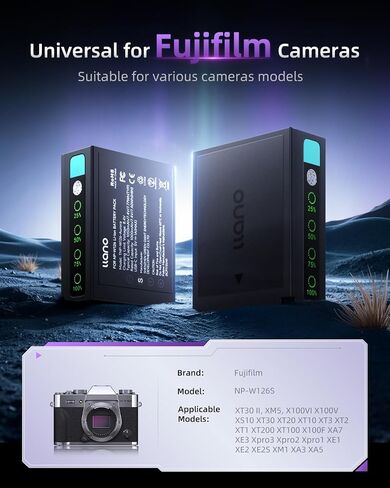 llano NP-W126S Battery 2 Pcs USB C Fast Rechargable Directly, LED Display | for Fujifilm XT30III X100VI X-M5 XT30 XS10 XT3 XT2 XT1 XT20 XT10 X100V XT200 XT100 X100F Xpro Cameras, 1050mAh Fully Decoded in Kuwait