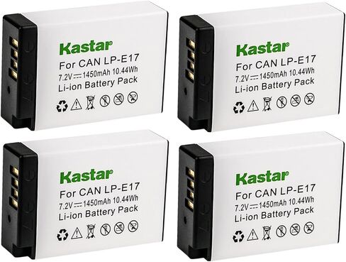 Kastar 4-Pack LP-E17 Battery 7.2V 1450mAh Replacement for Canon EOS M3, EOS M5, EOS M6, EOS M6 Mark II, Canon EOS 77D, EOS 200D, EOS 250D, Canon EOS R8, EOS R50, EOS R100 Mirrorless Camera in Kuwait
