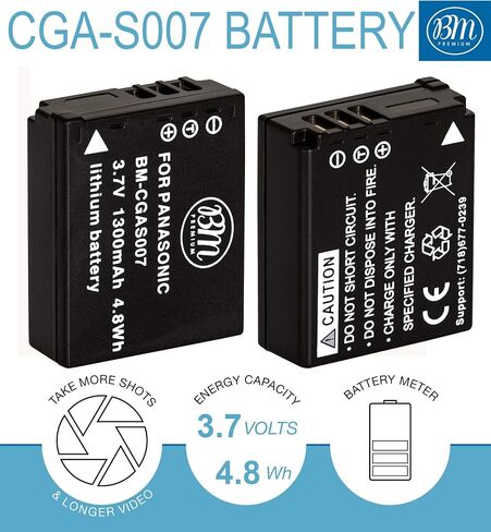 Replacement CGA-S007 Battery for Panasonic Lumix DMC-TZ1 DMC-TZ2 DMC-TZ3 DMC-TZ4 DMC-TZ5 DMC-TZ11 DMC-TZ15 DMC-TZ50 Digital Camera + More!! in Kuwait