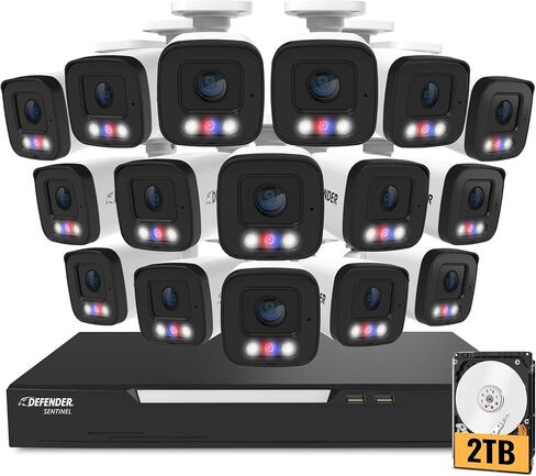Defender AI Powered Sentinel 4K 8CH PoE Security Camera System, 4pcs NVR Metal Outdoor Surveillance Cameras, 1TB HDD, SMART AI Human Detection, Blue/Red Lights, Works w/Empower App in Kuwait