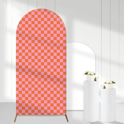 Red White Gingham Arch Backdrop Covers, 6 Ft Red Stretchy Arch Backdrop Stand Covers, Photography Background White Plaid Arch Stand Covers for Wedding Birthday Baby Shower Party Decor in Kuwait