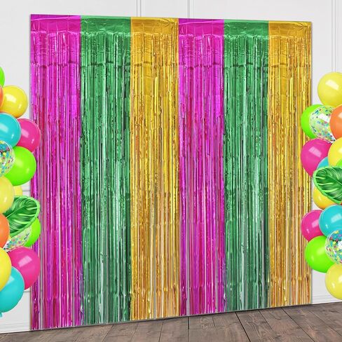 Hawaiian Fringe Backdrop Birthday Decorations, 2 Pack 3.2x6.6ft Peach Pink and Orange Hawaiian Foil Fringe Curtains Photo Booth Props Tropical Birthday Party Decorations Supplies Favors for Women in Kuwait