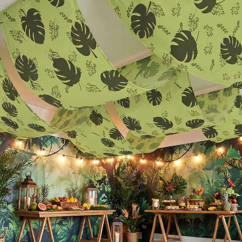 Moukeren 3 Pcs 36 ft Rainforest Palm Leaves Decorations for Vbs Jungle Tropical Safari Ceiling Hanging Decor with Ropes Hawaiian Luau Rainforest Jungle Party Banner for Summer Sunday School Classroom in Kuwait