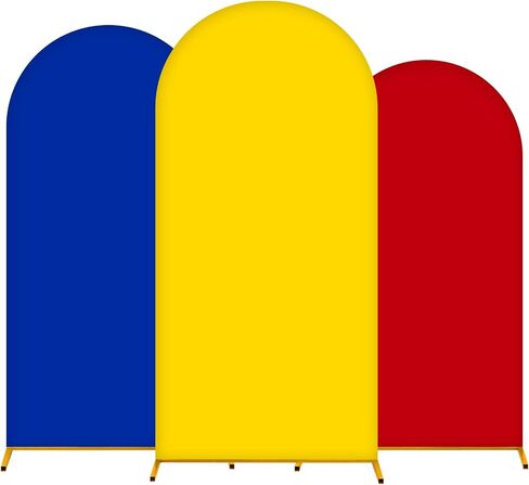 Arch Backdrop Cover Set of 3 (4/5/6FT) Carnival Birthday Party Decorations Arch Covers Stretchy Backdrop for Photo Props Cosplay Wedding Baby Shower Spandex Backdrop Decor(Red/Yellow/Blue) in Kuwait