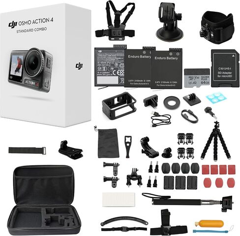 DJI Osmo Action 4 Waterproof Action Camera Bundle, 1/1.3" Sensor | 4K/120fps Video, Stunning Low-Light Imaging, Original Standard Combo + 58 Piece Accessory Kit + Extra 64GB Card in Saudi Arabia