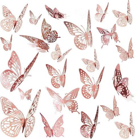 3D Butterfly Wall Decorat 48 Pcs 3 Sizes 4 Styles, Birthday Decorations Butterflies Party & Cake Decoration-Removable Gold Decorations (Black48 pcs) in Kuwait