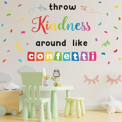 LHIUEM Inspirational Wall Decals Throw Kindness Around Like Confetti Bulletin Board Kits Peel and Stick Wall Decor Welcome Back to School Wall Stickers for Kids Elementary Classroom Kindergarten Sets in Kuwait